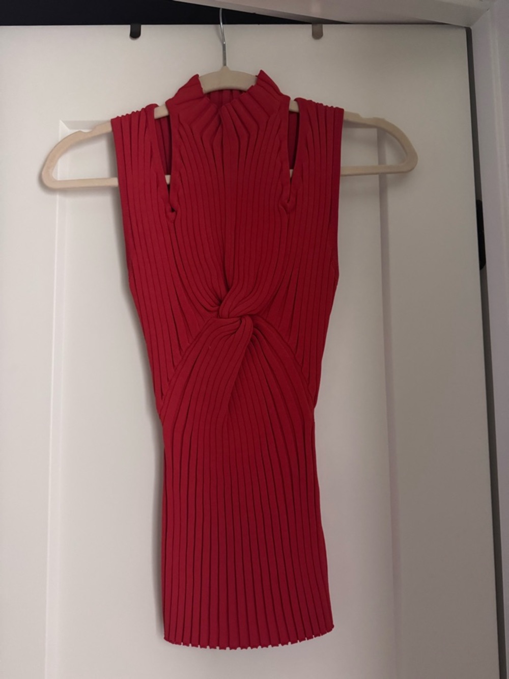 ACLER Red Ribbed Twist-Front Sleeveless Top
